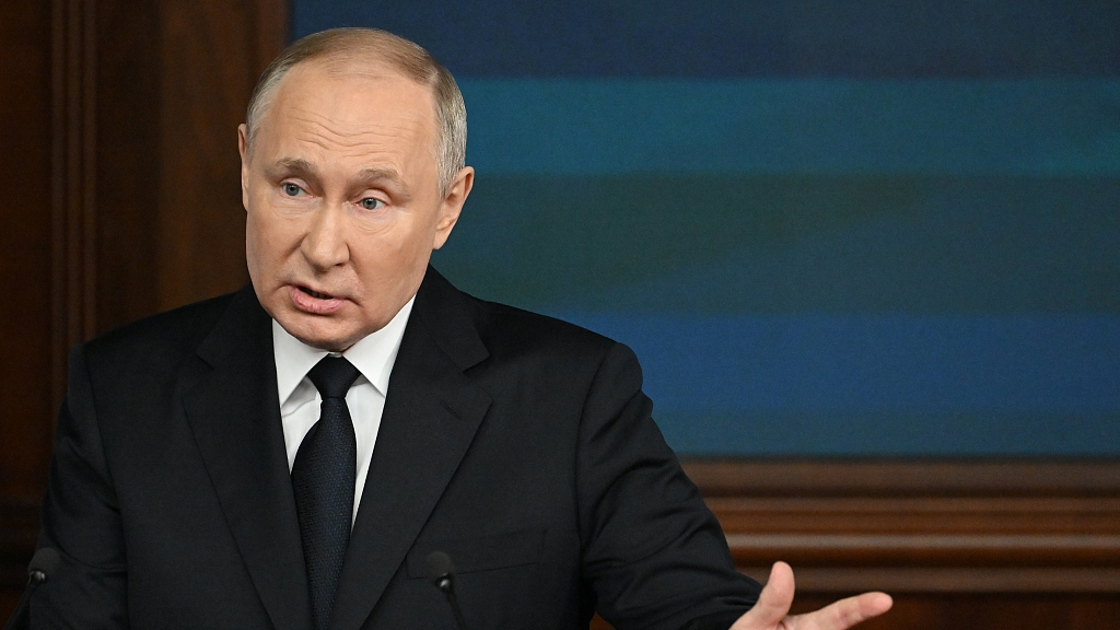 Russian President Vladimir Putin speaks during an expanded meeting of the Defense Ministry Board at the National Defense Control Center in Moscow, Russia, December 19, 2023. /CFP