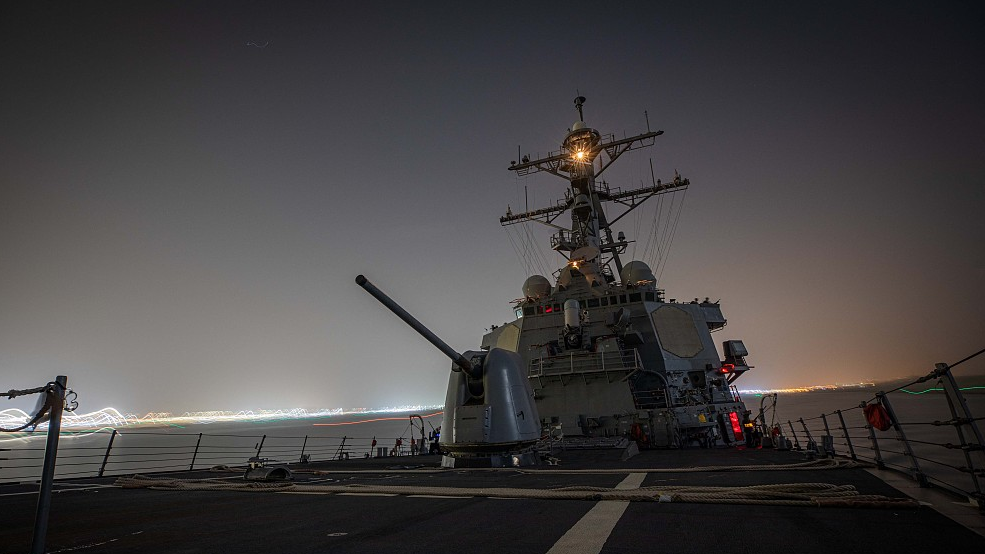A view of the Arleigh Burke-class destroyer USS Carney transiting the Suez Canal, November 26, 2023. As per U.S. claims, the destroyer shot down more than a dozen drones in the Red Sea launched from Houthi-controlLed areas of Yemen, December 16, 2023. /CFP
