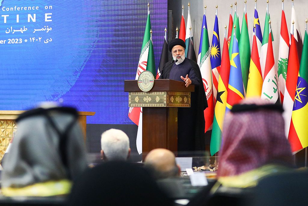 Iranian President Ebrahim Raisi speaks at an international conference to rally support for the Palestinians in Gaza and the West Bank in Tehran, Iran, December 23, 2023. /CFP