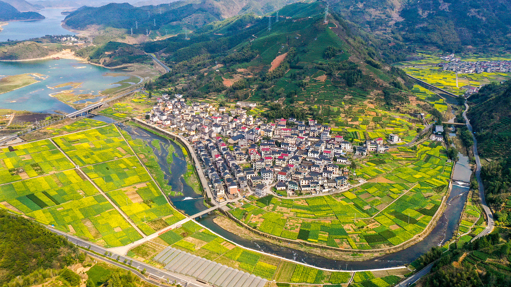 Aerial view of Shanhou Village in Chun'an County, east China's Zhejiang Province, March 12, 2022. /CFP