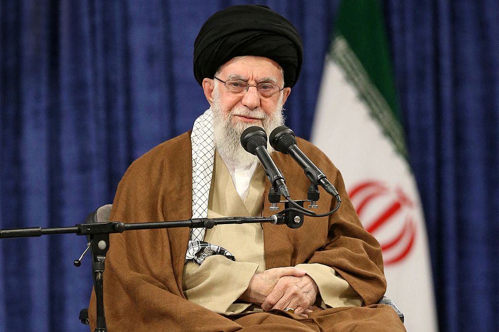 Iran's Supreme Leader Ali Khamenei addresses an audience from Kerman and Khuzestan provinces in Tehran, Iran, December 23, 2023. /CFP