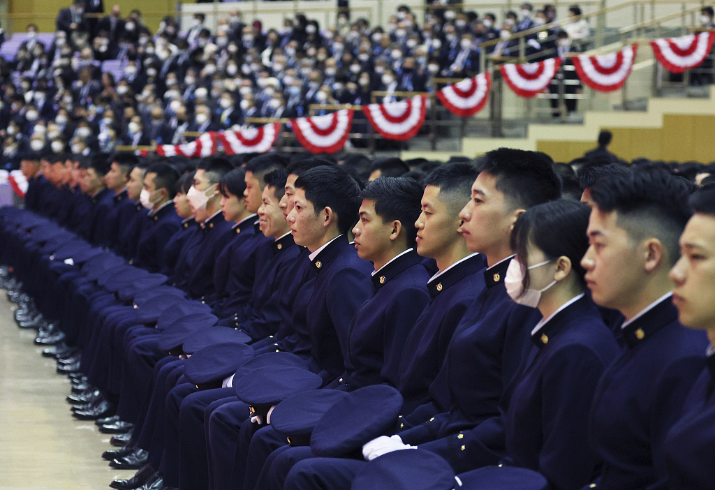 A graduation ceremony is held at the National Defense Academy in Yokosuka, Kanagawa Prefecture, Japan, March 26, 2023. The 446 graduates, except for 46 of them who declined their commission, will go on to become executive officers of the Self-Defense Forces of Japan. /CFP