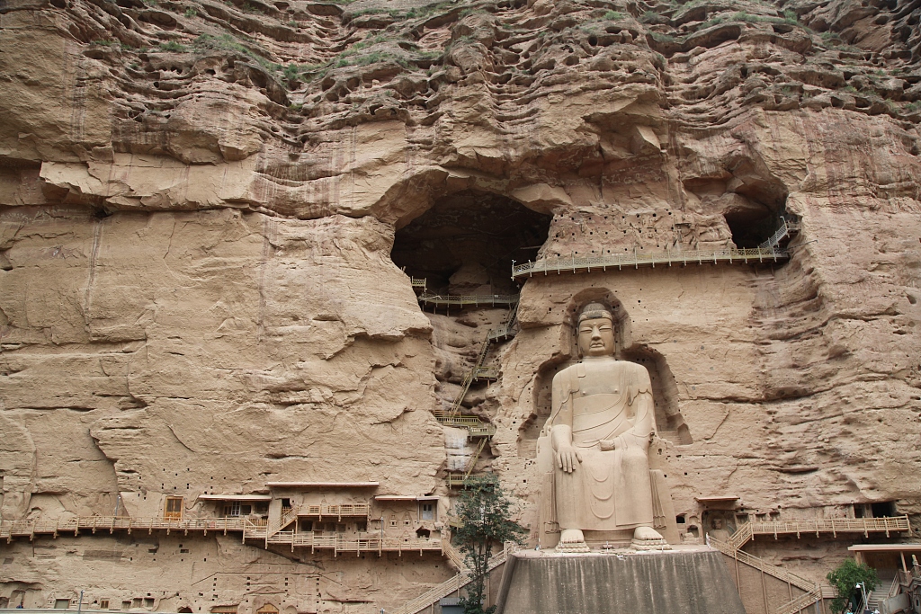 A file photo shows the central Buddha statue of the Bingling Temple Grottoes in Yongjing County, northwest China's Gansu Province. /CFP