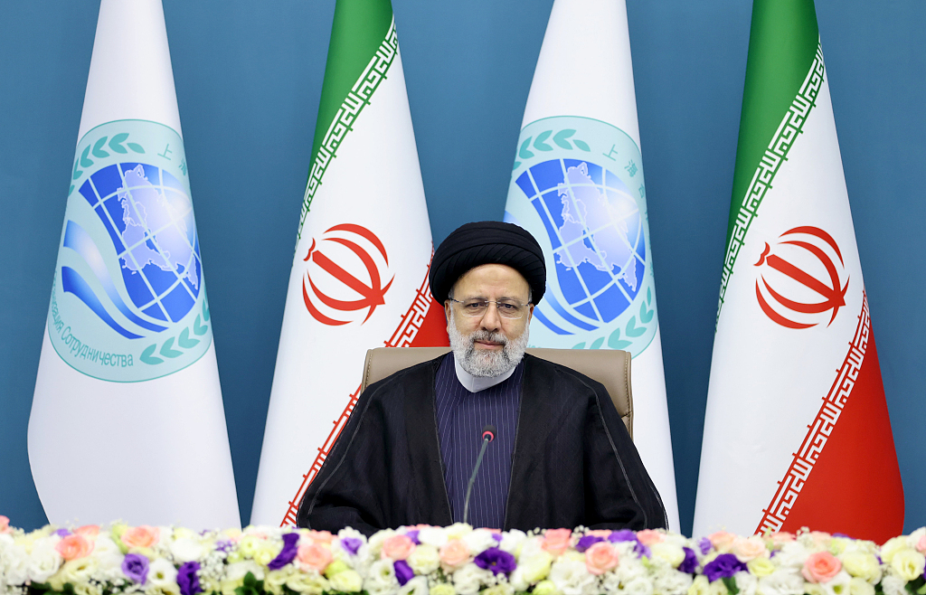 Iranian President Ebrahim Raisi attends a virtual meeting of the Shanghai Cooperation Organization in Tehran, Iran, on July 4, 2023. /CFP