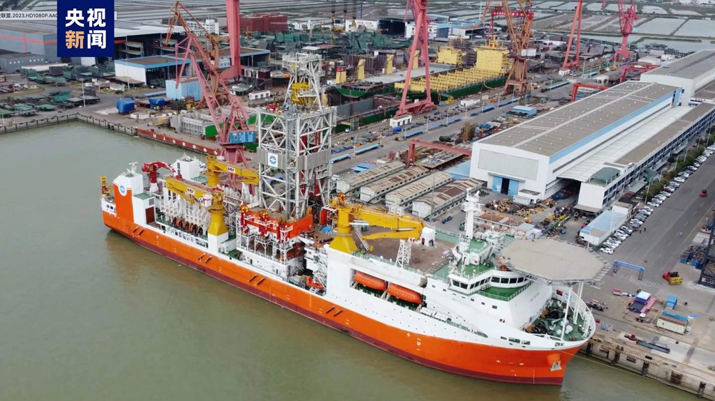 A view of China's first self-developed drilling vessel, Mengxiang (Dream). /CMG