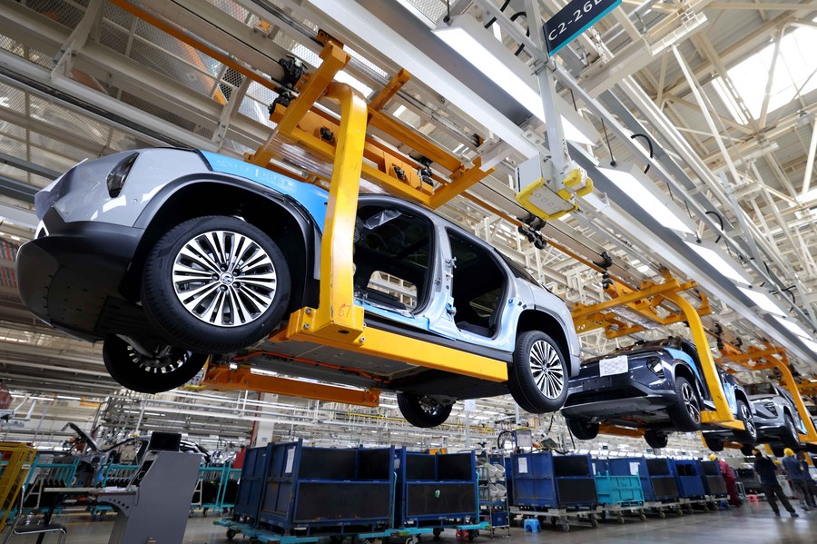 A complete vehicle production line at a new energy vehicle factory in Hefei, east China's Anhui Province, August 28, 2022. /Xinhua