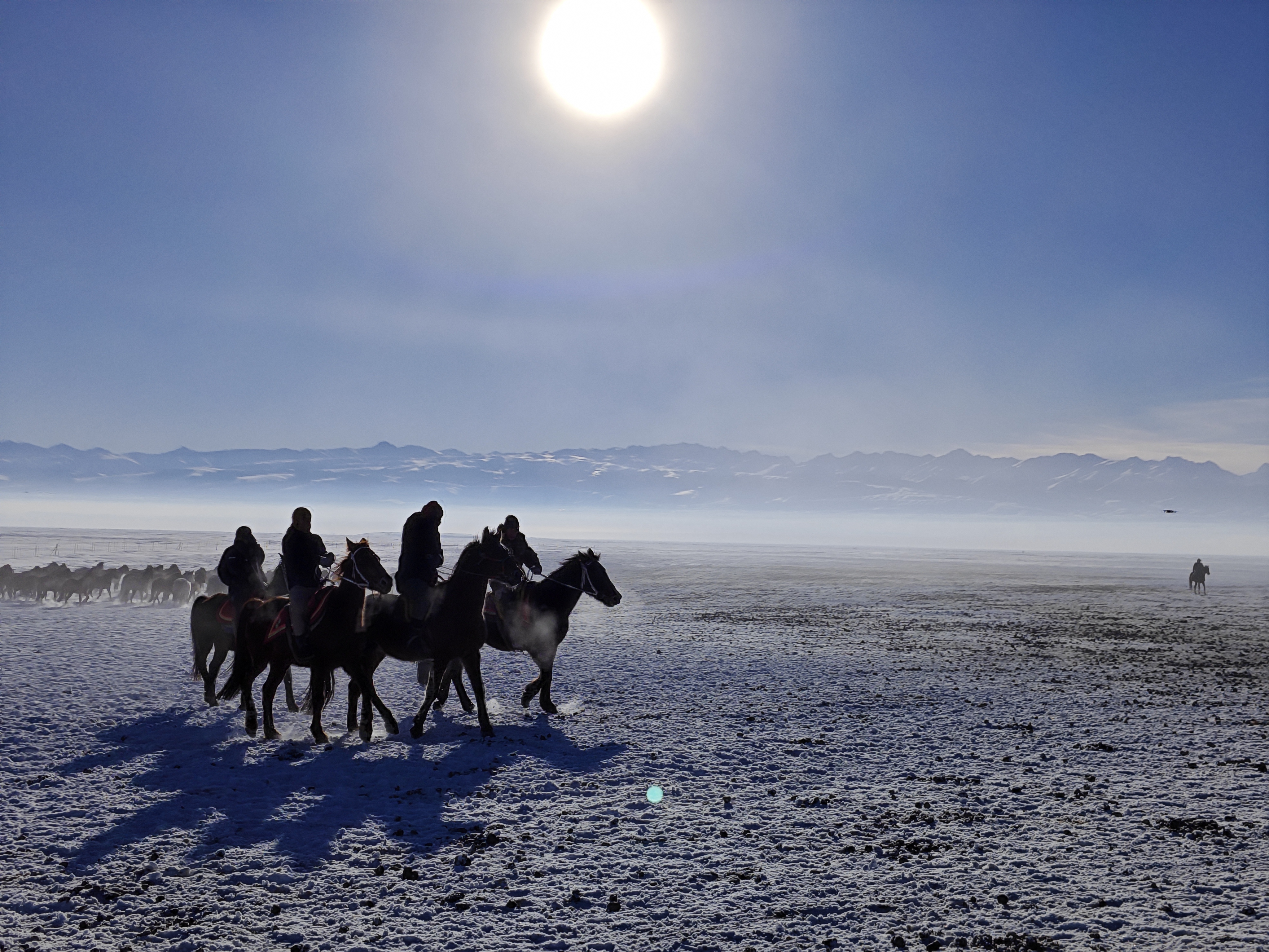 People ride horses at a horse field in Zhaosu County, Kazak Autonomous Prefecture of Ili, northwest China's Xinjiang Uygur Autonomous Region, December 23, 2023. /CGTN