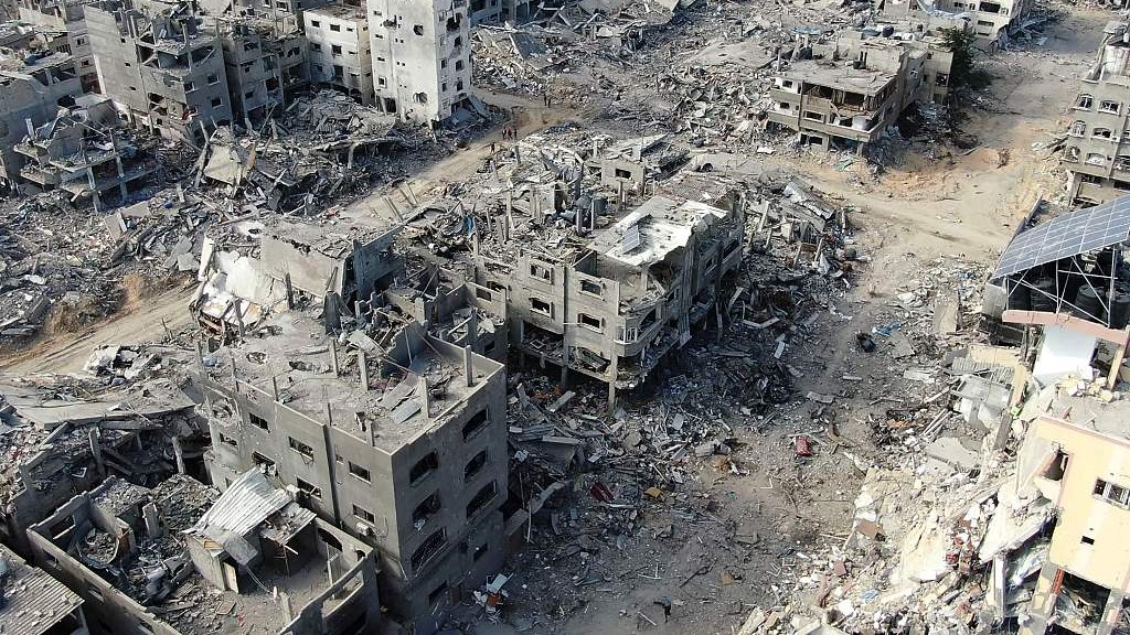 2023 年 12 月 26 日，鸟瞰图显示加沙地带北部受损的建筑物。/CFP