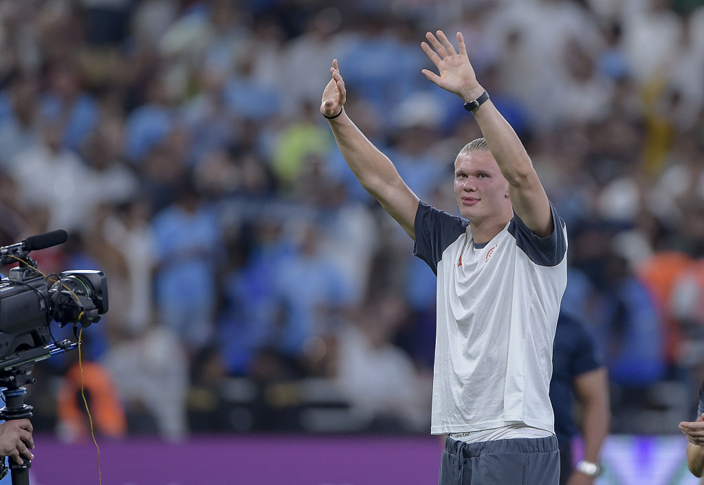 Erling Haaland celebrates after his team Manchester City's victory in the FIFA Club World Cup final against Fluminense at King Abdullah Sports City Stadium in Jeddah, Saudi Arabia, December 22, 2023. /CFP