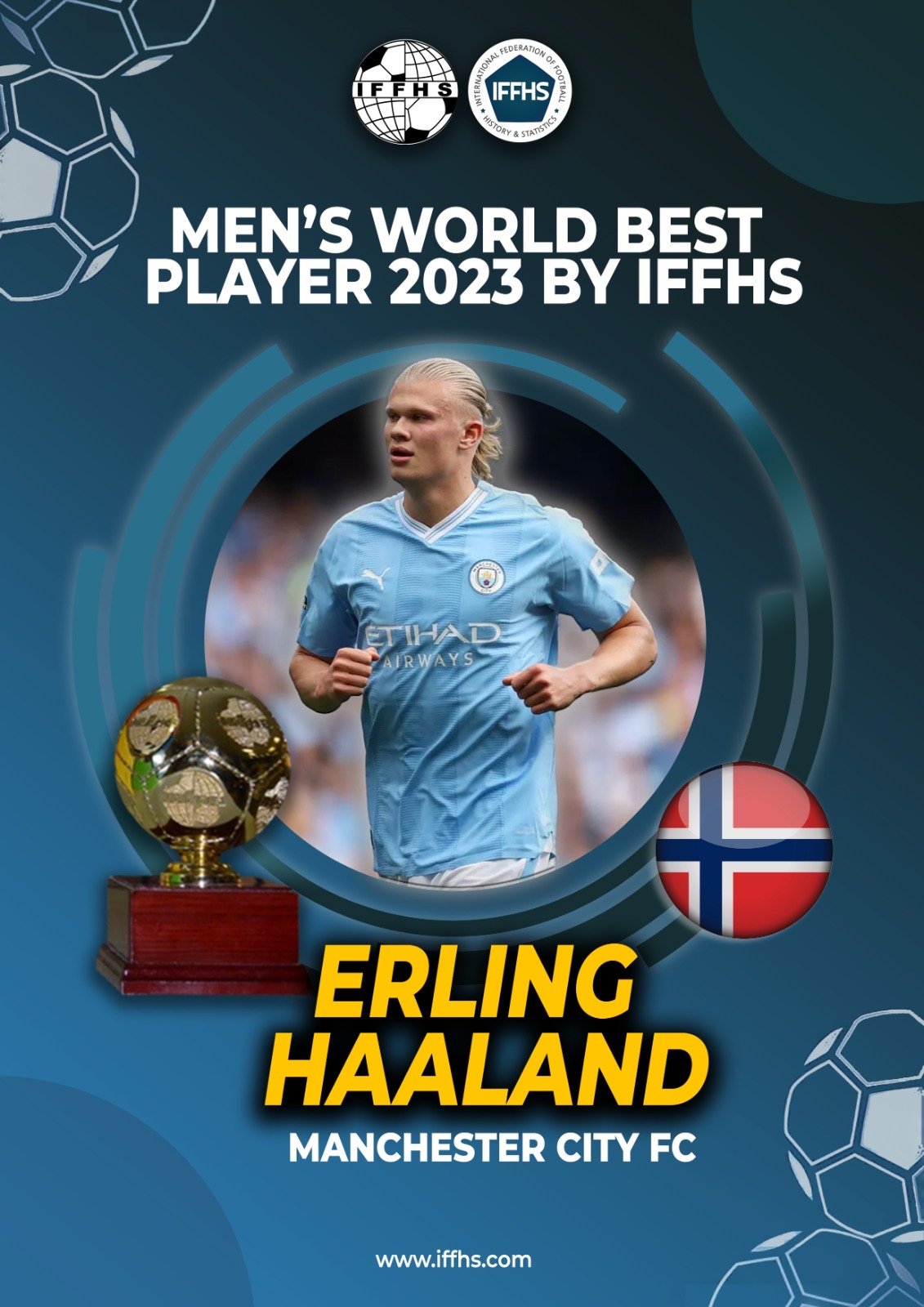 Erling Haaland wins the Men's World Best Player 2023 award. /IFFHS