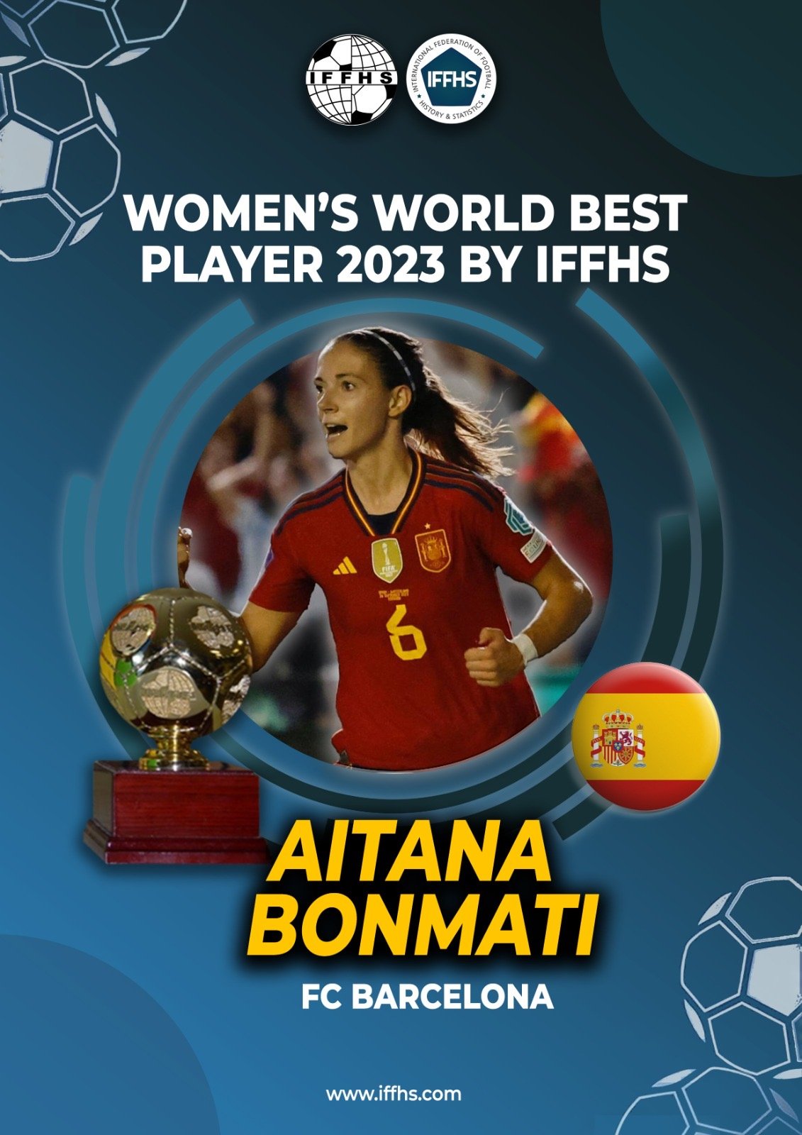 Aitana Bonmati wins the Women's World Best Player 2023 award. /IFFHS