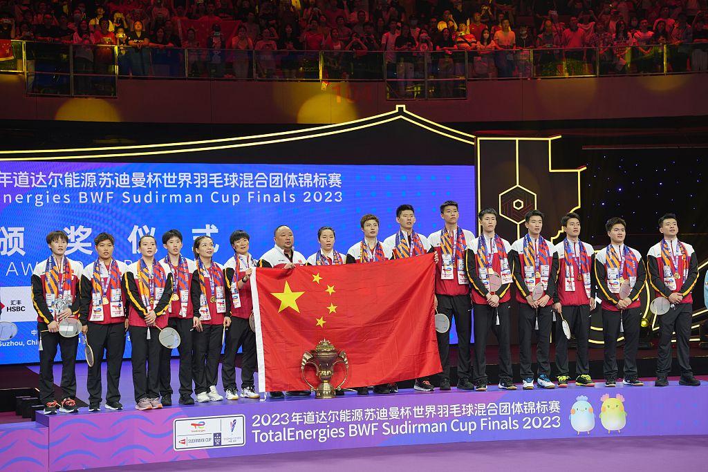 Team China at the 2023 Sudirman Cup in  Suzhou, east China's Jiangsu Province, May 21, 2023. /CFP