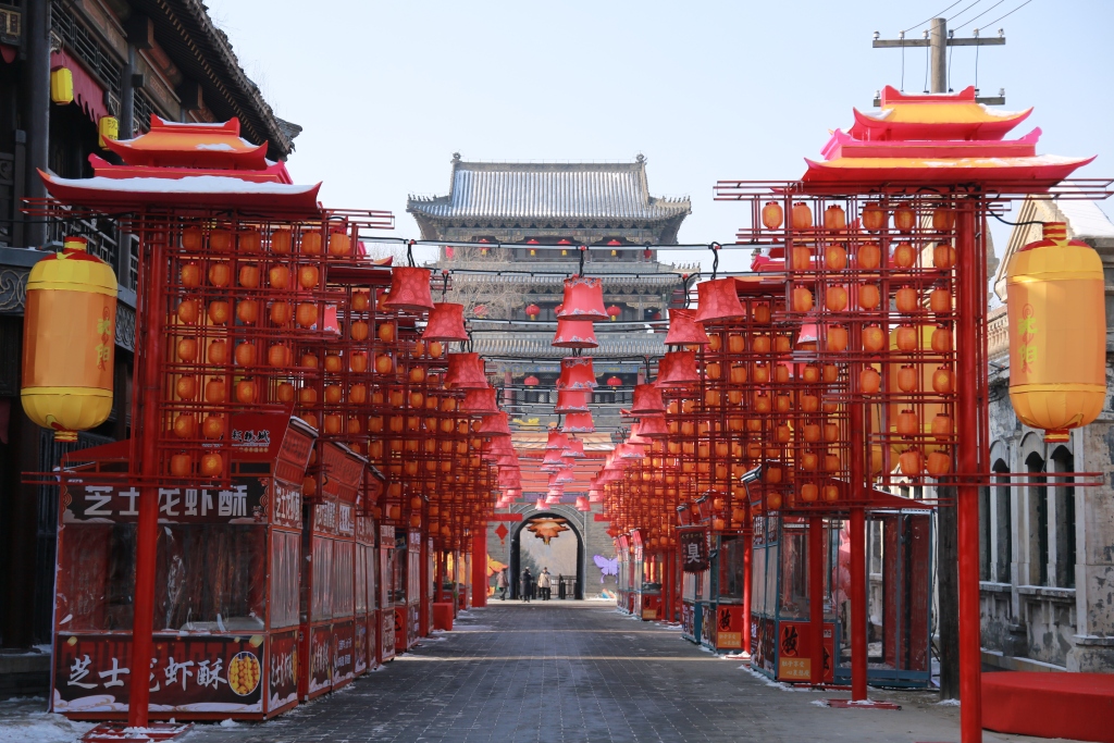 Lanterns are all set on December 28, 2023 at Guandong Movie Town in Shenyang, northeast China's Liaoning Province, to welcome the city's 2024 Spring Festival lantern show which takes place from December 30, 2023 to March 3, 2024. /CFP