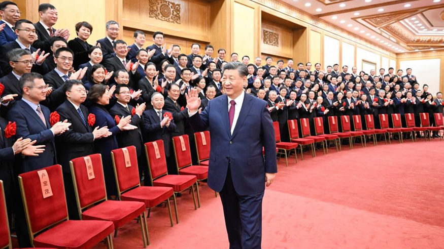 Chinese President Xi Jinping, also general secretary of the Communist Party of China (CPC) Central Committee and chairman of the Central Military Commission, meets with representatives to an event marking the 60th anniversary of China dispatching its first international medical aid team, at the Great Hall of the People in Beijing, capital of China, December 29, 2023. /Xinhua