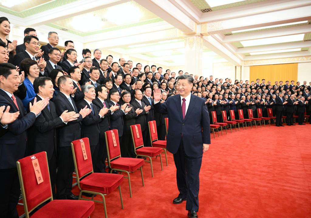 Chinese President Xi Jinping, also general secretary of the Communist Party of China (CPC) Central Committee and chairman of the Central Military Commission, meets with Chinese diplomatic envoys to foreign countries, who are in Beijing to attend this year's work conference for overseas envoys, at the Great Hall of the People in Beijing, capital of China, December 29, 2023. /Xinhua