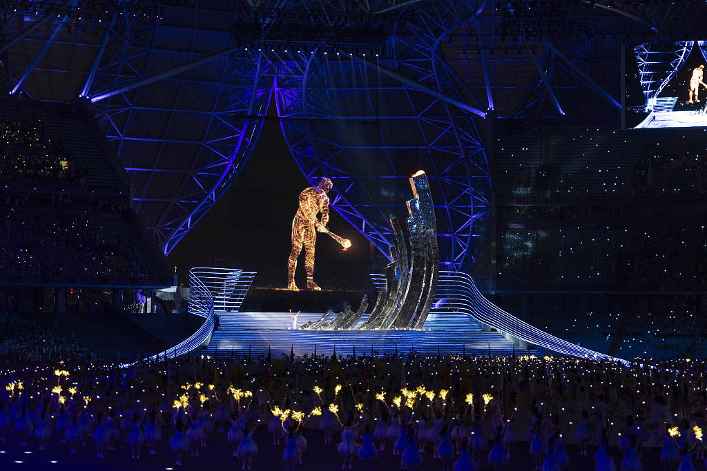 A giant digital torch bearer is shown at the opening ceremony for the 19th Asian Games in Hangzhou, China, September 23, 2023. /CFP 
