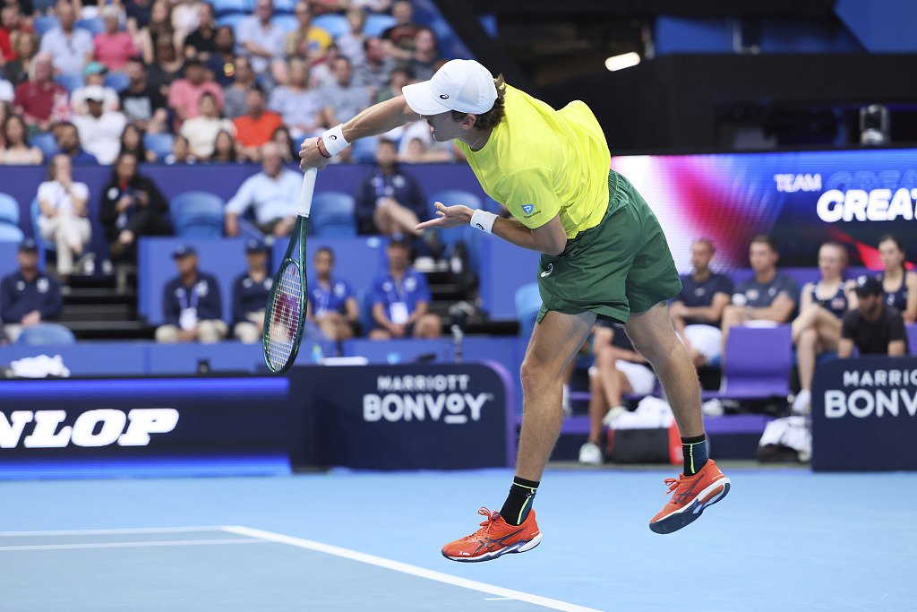 Alex De Minaur of Australia serves during his match against Cameron Norrie of Britain during their men's singles match at the United Cup in Perth, Australia, December 29, 2023. /CFP