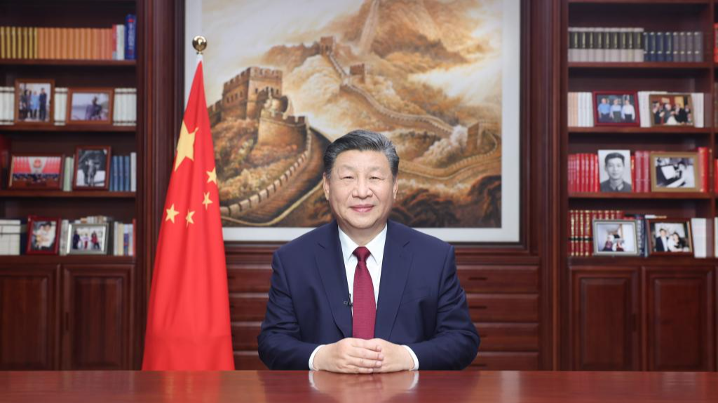Chinese President Xi Jinping delivers a New Year address via China Media Group and the internet to ring in 2024 in Beijing, China, December 31, 2023. /Xinhua