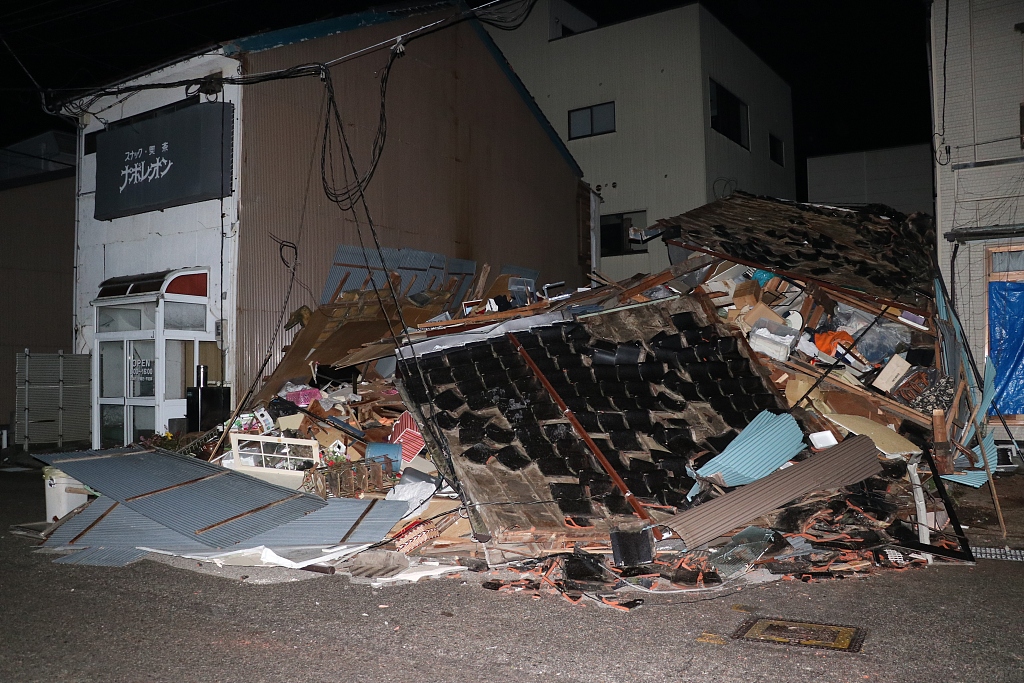 Roads, buildings, and stores have collapsed following the earthquakes, Ishikawa Prefecture, Japan, January 02, 2024. /CFP