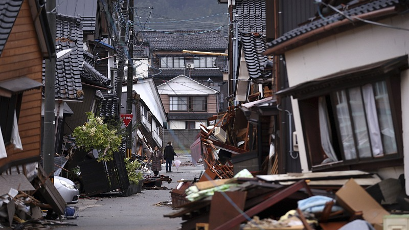 Collapsed houses are pictured in Wajima City, Ishikawa Prefecture, Japan, January 3, 2024. /CFP