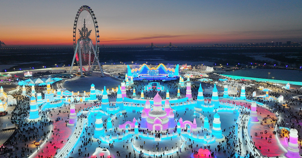 Tourists visit Harbin Ice and Snow World in Harbin, Heilongjiang Province on December 31, 2023. /CFP