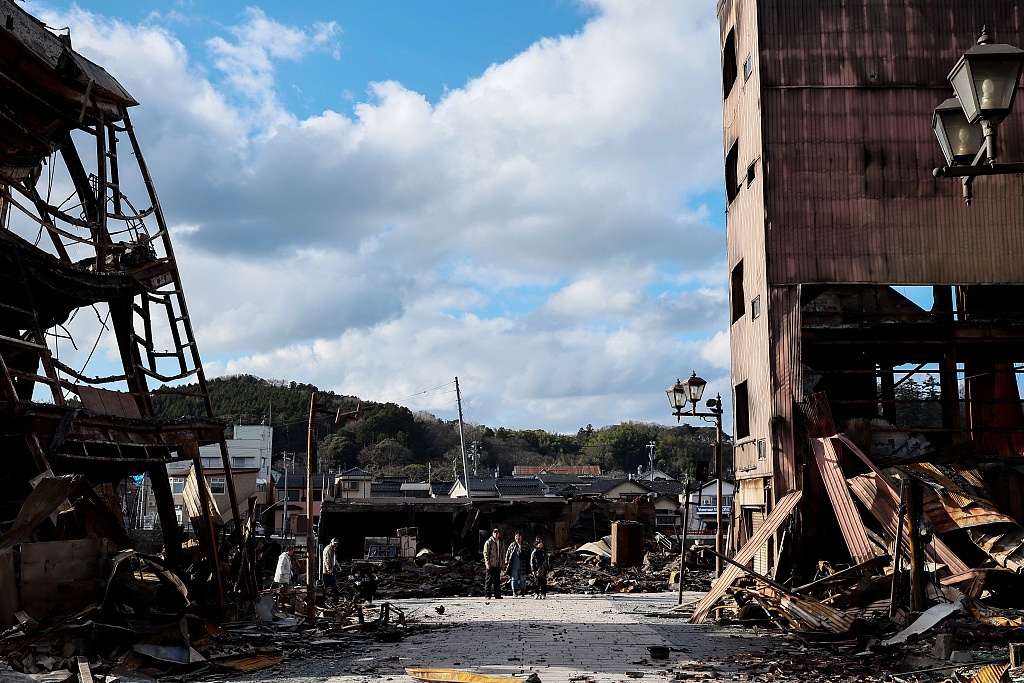 The rubble at Asaichi Yokocho district, where approximately 200 buildings were burned down three days after multiple strong earthquakes, Wajima City, Japan, January 4, 2024. /CFP