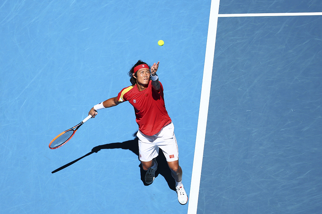 Zhang Zhizhen of China plays during the United Cup tennis event in Perth, Australia, January 3, 2024. /CFP