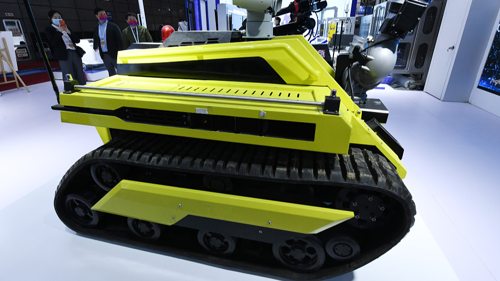 An emergency response robot is shown at the 2021 World Manufacturing Convention in Hefei, east China's Anhui Province, November 19, 2021. /CFP