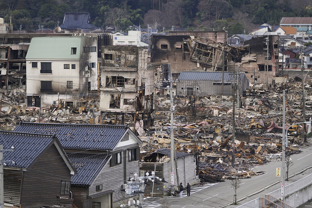 Damaged buildings are seen after earthquakes at a shopping area in Wajima, Ishikawa prefecture, Japan, January 5, 2024. /CFP