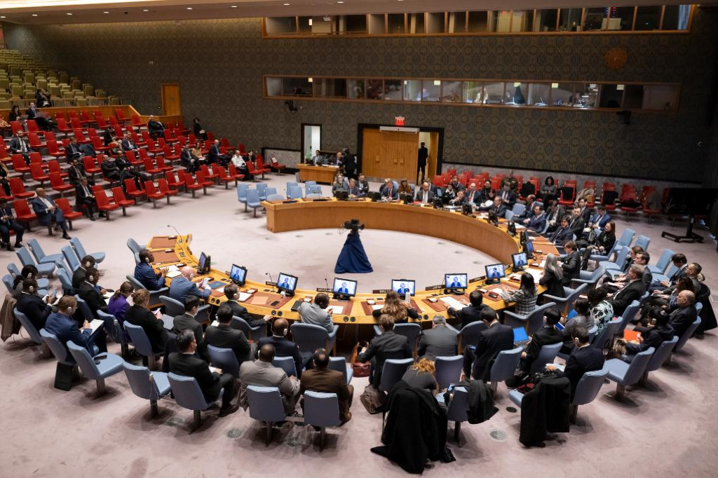 This photo shows the UN Security Council meeting on Houthi attacks in the Red Sea at the UN headquarters in New York, January 3, 2024. /Xinhua
