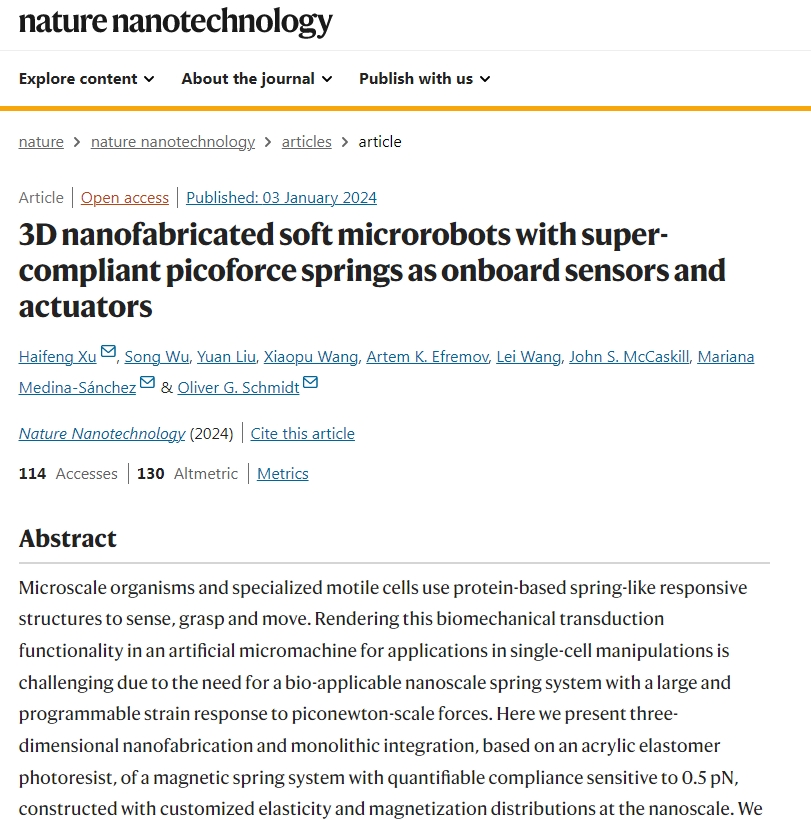 A screenshot of the research paper published on the website of the journal Nature Nanotechnology. /CGTN