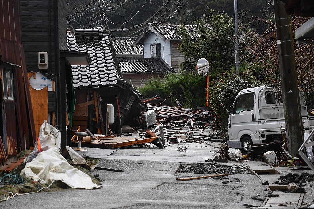 Damaged homes in the town of Misaki in Suzu city, Ishikawa prefecture, Japan, January 7, 2024. /CFP
