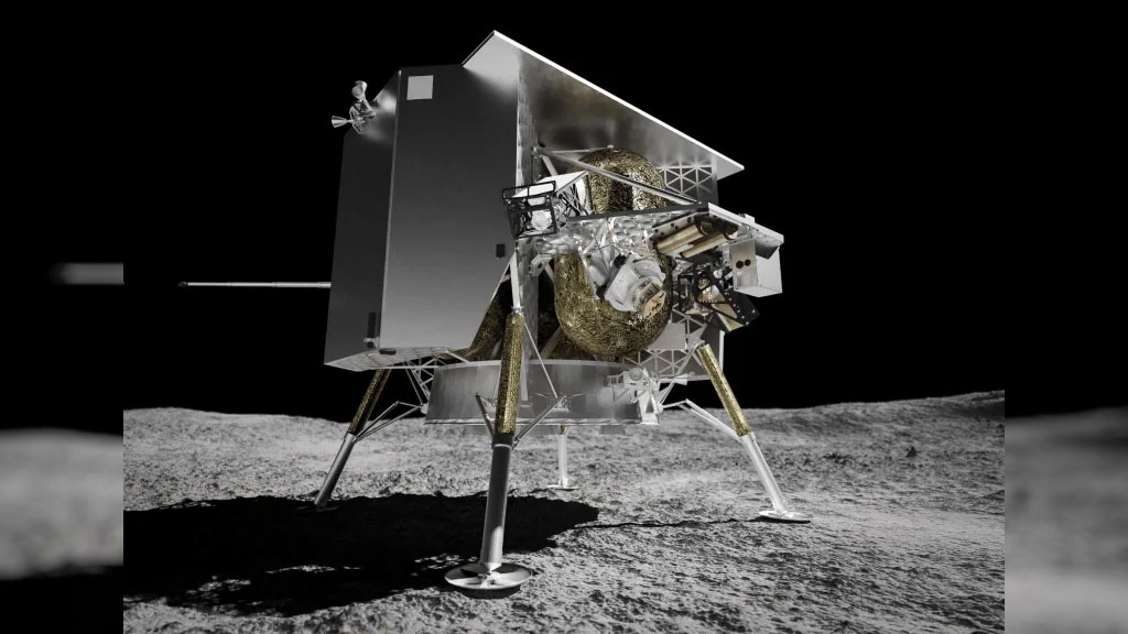 This illustration provided by Astrobotic Technology in 2024 depicts the Peregrine lunar lander on the surface of the moon. /AP