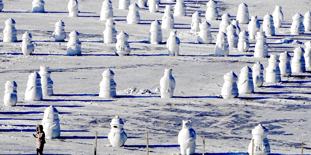 2024年1月9日，黑龙江省哈尔滨松花江冰雪嘉年华公园内发现数百个雪人。/IC