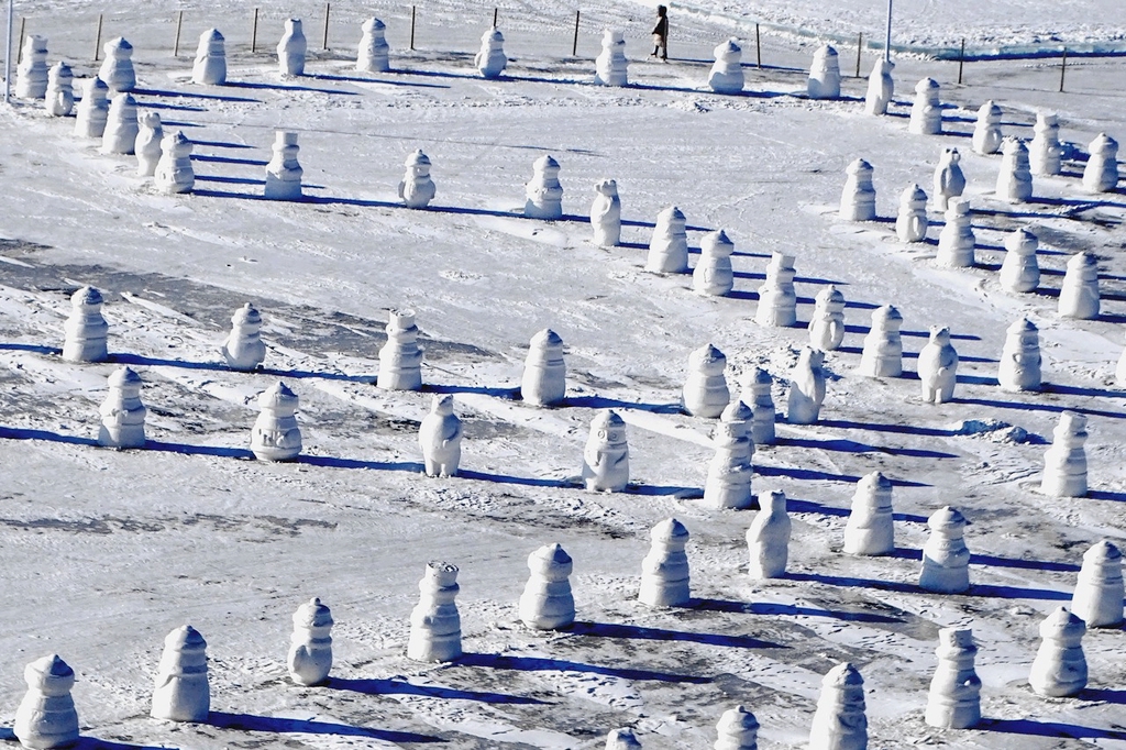 2024年1月9日，黑龙江省哈尔滨松花江冰雪嘉年华公园内发现数百个雪人。/IC