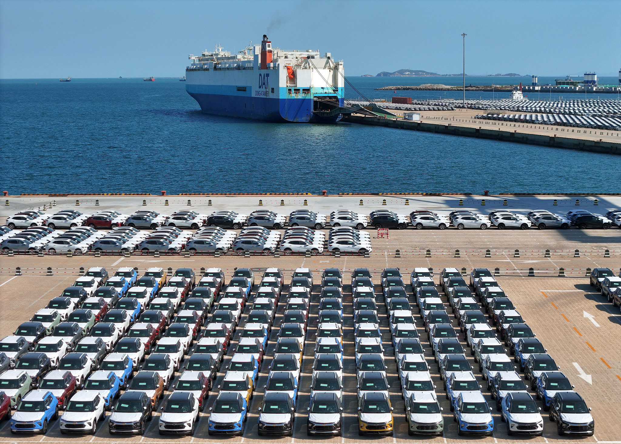 Chinese-made automobiles are ready for shipment and export at Yantai Port in east China's Shandong Province, October 21, 2023. /CFP