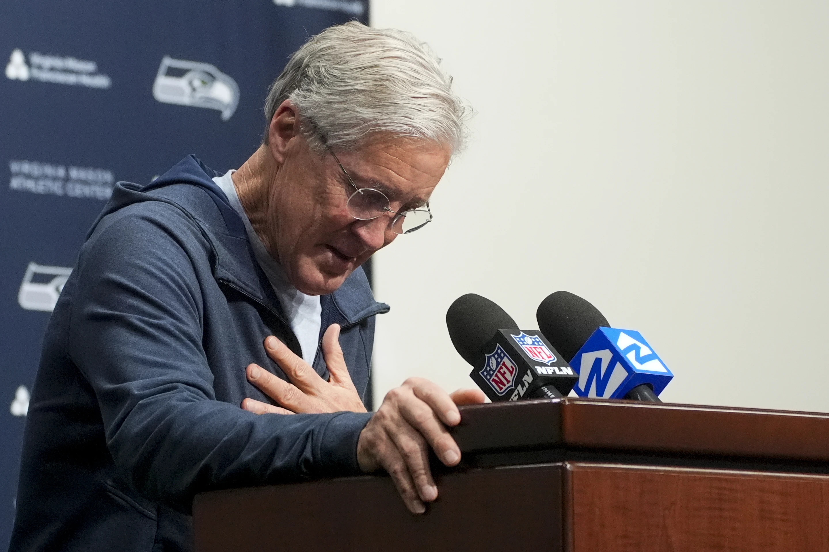 Pete Carroll speaks to the media as he steps down as head coach of the Seattle Seahawks at the team's headquarters in Renton, Washington, January 10, 2024. /AP