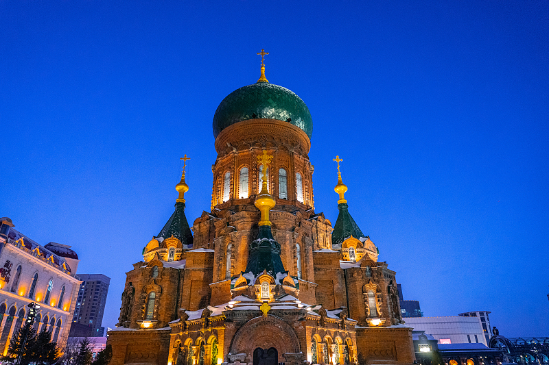 As an iconic Harbin landmark, Saint Sophia Cathedral serves as a showcase of the rich history and culture of the city, Heilongjiang Province, January 5, 2024. /CFP