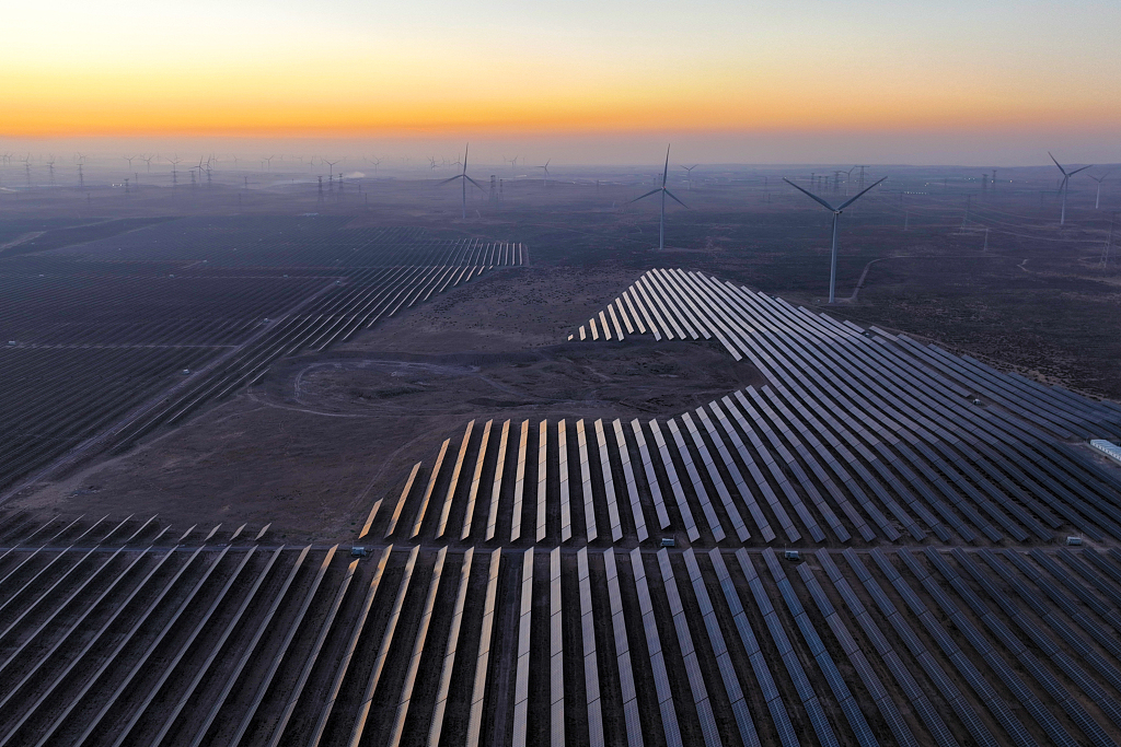 Rolls of solar panels are installed in the gobi desert in Yinchuan City, northwest China's Ningxia Hui Autonomous Region, January 3, 2024. /CFP