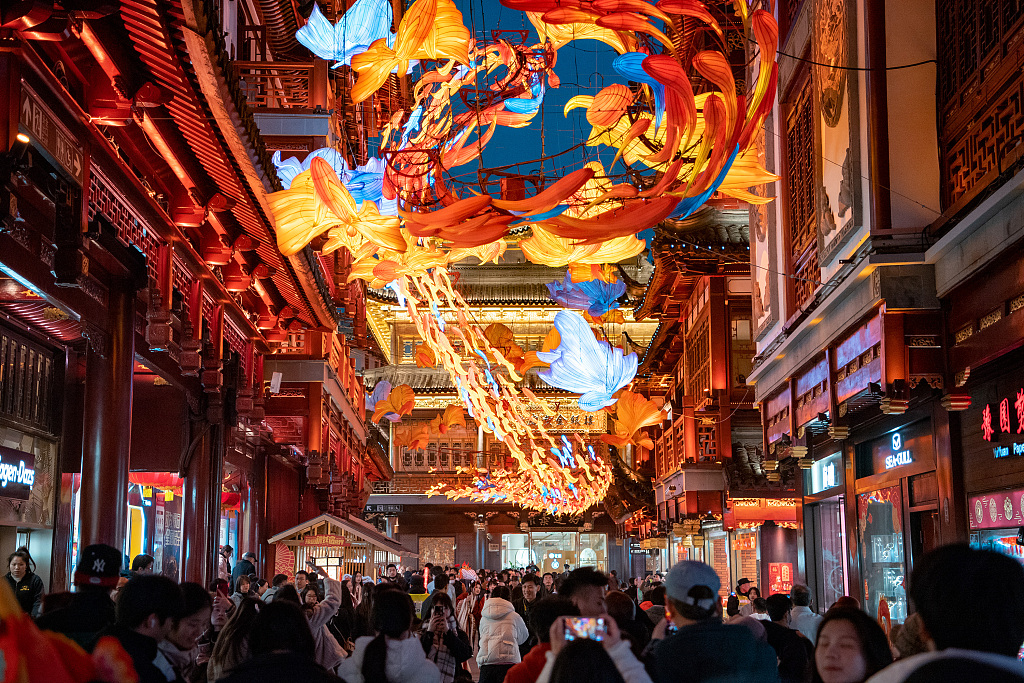 Colorful lanterns are installed at Yuyuan Garden in Shanghai on January 9, 2024, merging tradition with modern allure. /CFP