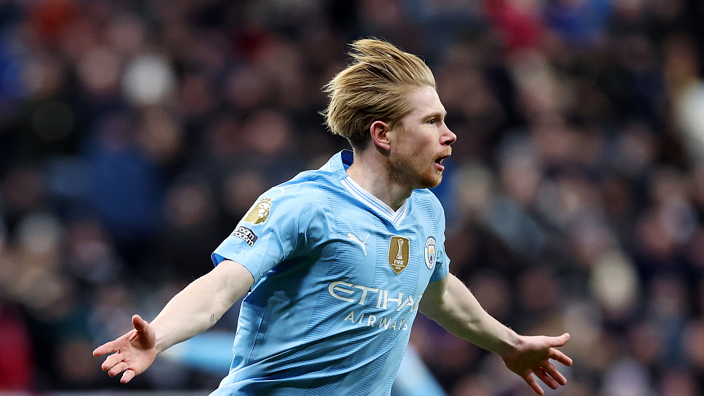 Kevin de Bruyne celebrates during Manchester City's Premier League clash against Newcastle United in Newscastle, UK, January 13, 2024. /CFP