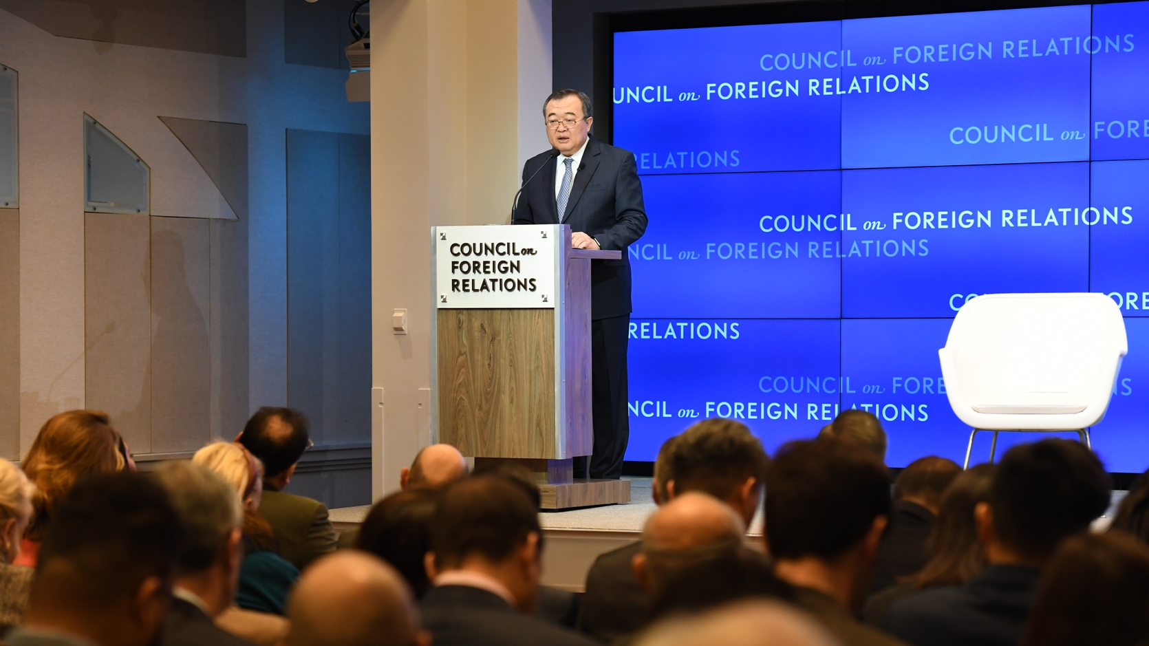 Liu Jianchao, minister of the International Department of the Communist Party of China (CPC) Central Committee, delivers a speech at the U.S. Council on Foreign Relations in New York, U.S., January 9, 2024. /International Department of the CPC Central Committee 