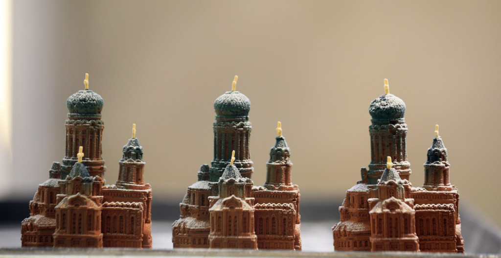 A dessert shop located near Harbin's Saint Sophia Cathedral displays a cake shaped like the iconic city landmark on January 12, 2024, in northeast China's Heilongjiang Province. /CFP