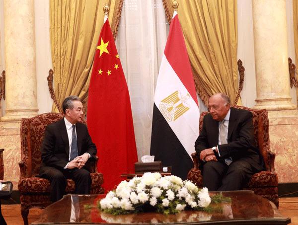 Chinese Foreign Minister Wang Yi holds talks with Egyptian counterpart Sameh Shoukry in Cairo, Egypt, January 14, 2024. /Chinese Foreign Ministry