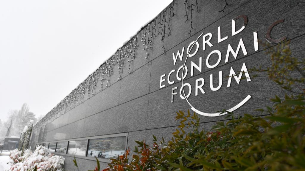 A logo of the World Economic Forum (WEF) is pictured at the WEF headquarters in Geneva, Switzerland, Jan. 9, 2024. /Xinhua