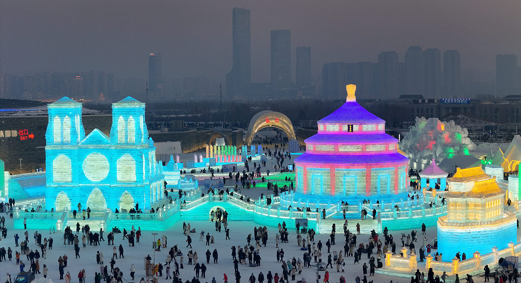 A photo taken on December 23, 2023 shows a landscape inspired by the China-France Year of Culture and Tourism in 2024 at the Harbin Ice and Snow World, Heilongjiang Province, China. /CFP