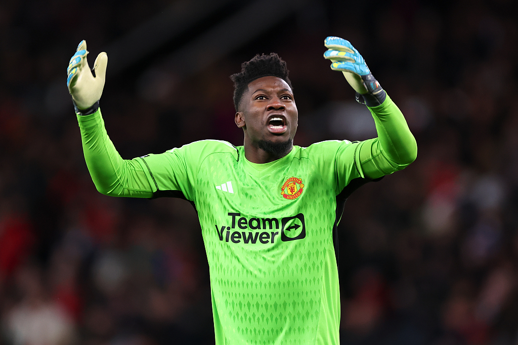 Goalkeeper Andre Onana of Manchester United looks on in the Premier League game against Tottenham Hotspur at Old Trafford in Manchester, England, January 14, 2024. /CFP
