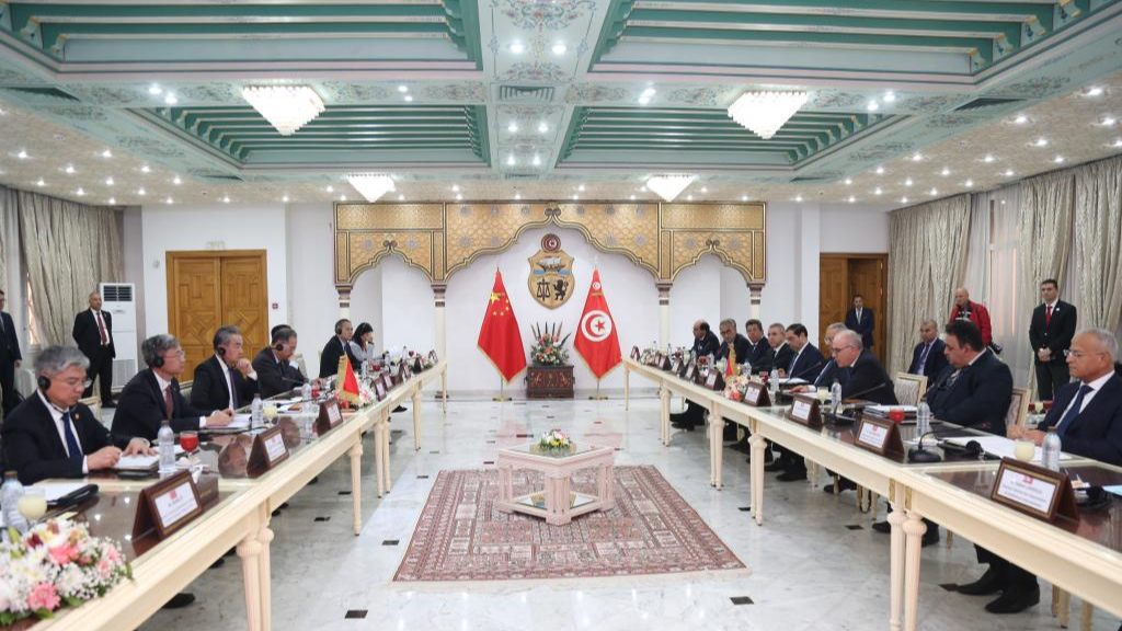 Wang Yi holds talks with Tunisian Foreign Minister Nabil Ammar in Tunis, Tunisia, January 15, 2024. /Xinhua