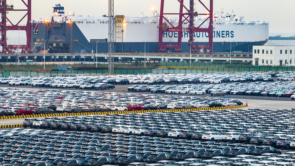 A batch of 4,396 Chinese-made vehicles are ready for shipment to Europe at Taicang Port of Suzhou City, east China's Jiangsu Province, May 24, 2023. /CFP