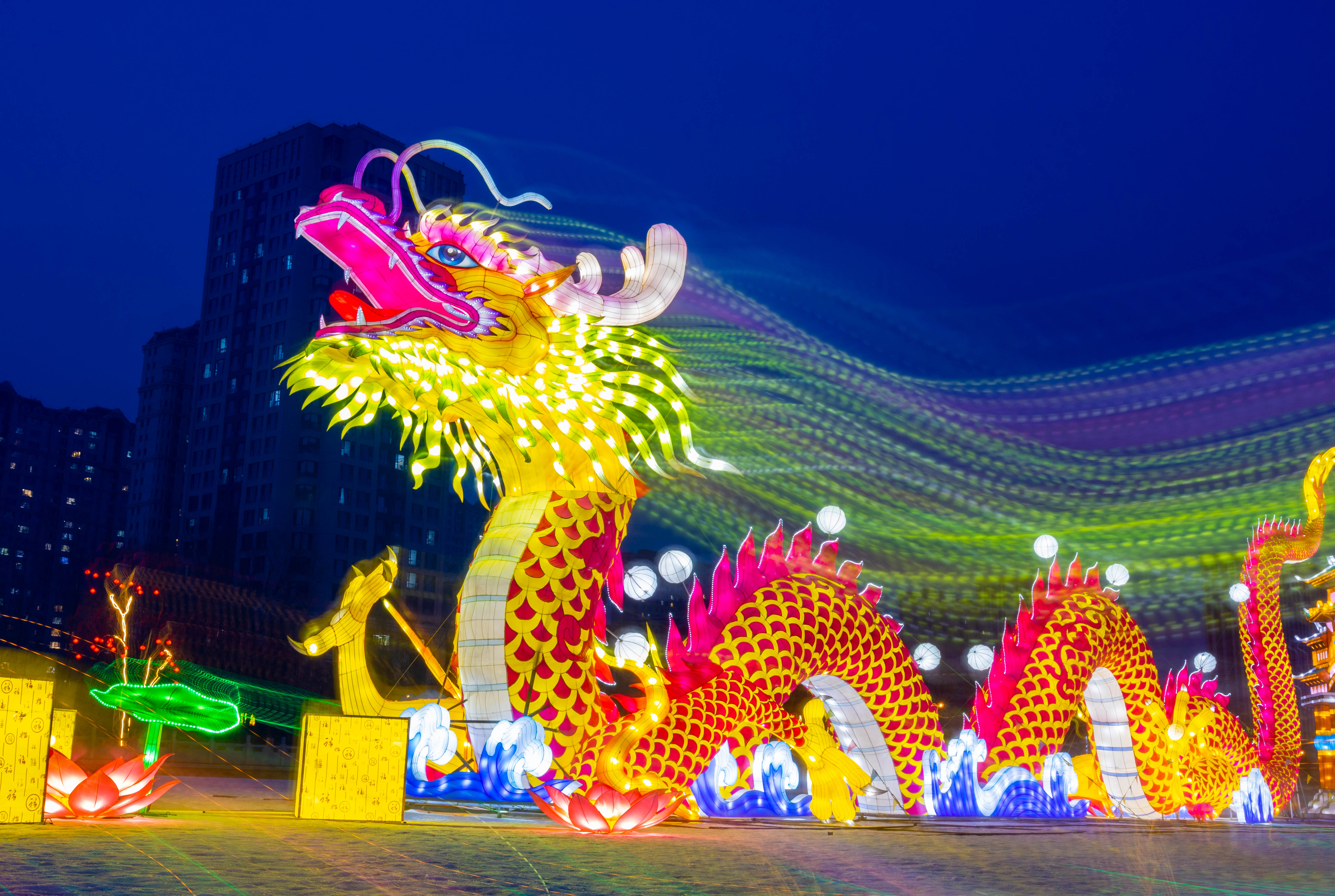 A dragon-shaped lantern is seen at a Spring Festival lantern show in Hohhot, capital of the Inner Mongolia Autonomous Region on January 18, 2024. /IC